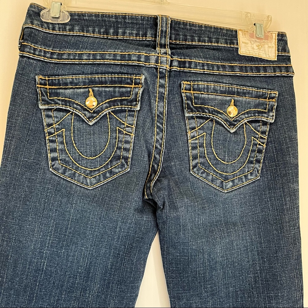 TRUE RELIGION RARE Yellow Crystal Button Flare Jeans Western Glam Bootcut Beauty - Picture 8 of 16